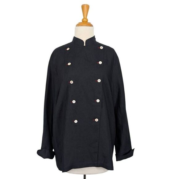 Daniela Gerini M IT 44 Black Linen Chefs Jacket NWT VTG Atelier Y2K Fits L XL - Picture 5 of 8